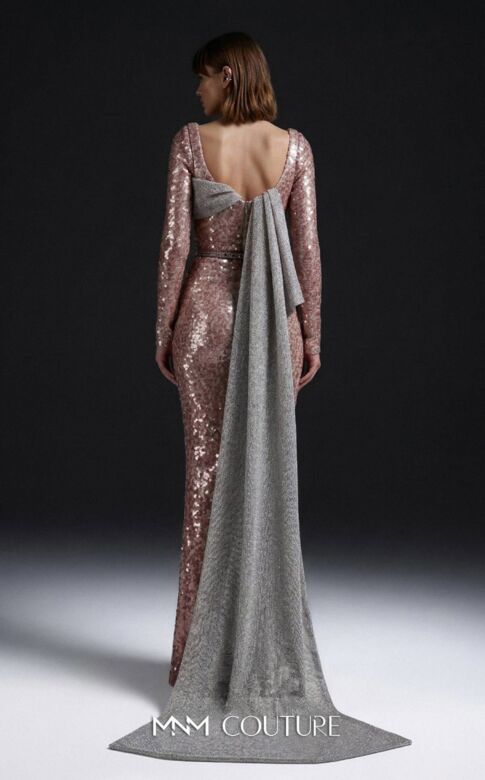 MNM Couture E0157 Asymmetric Neck Long Sleeve Fitted Dress