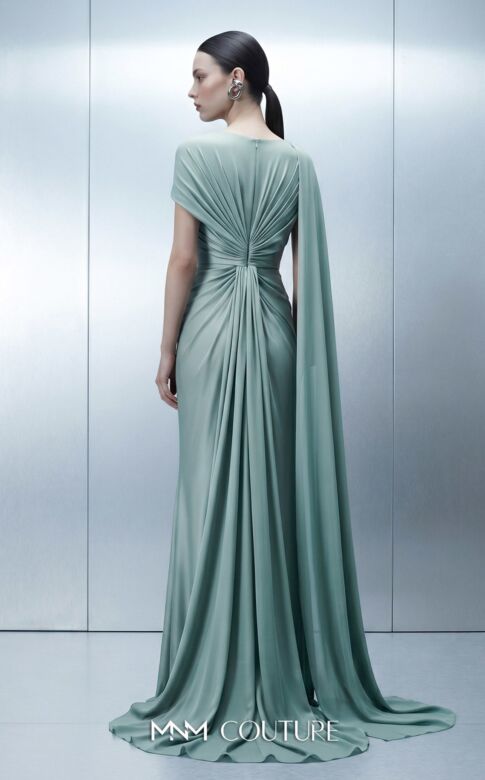 MNM Couture E0160 Asymmetric Sleeve Chiffon Knot Dress