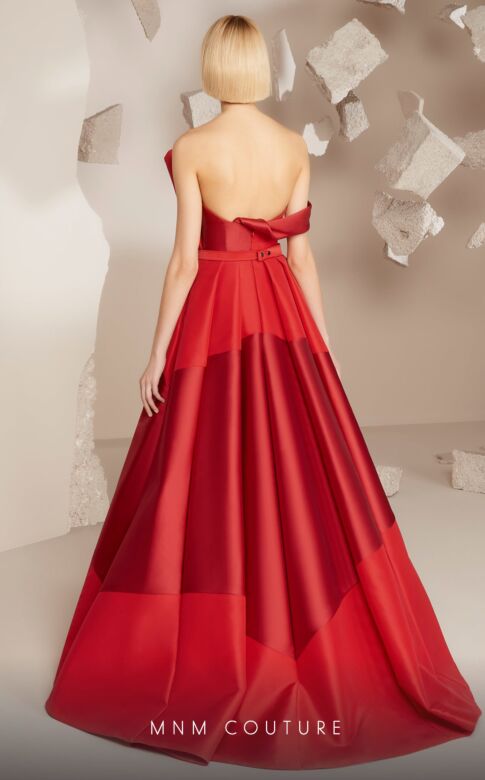 MNM Couture E0014 Pleated Skirt Asymmetric Neckline Dress