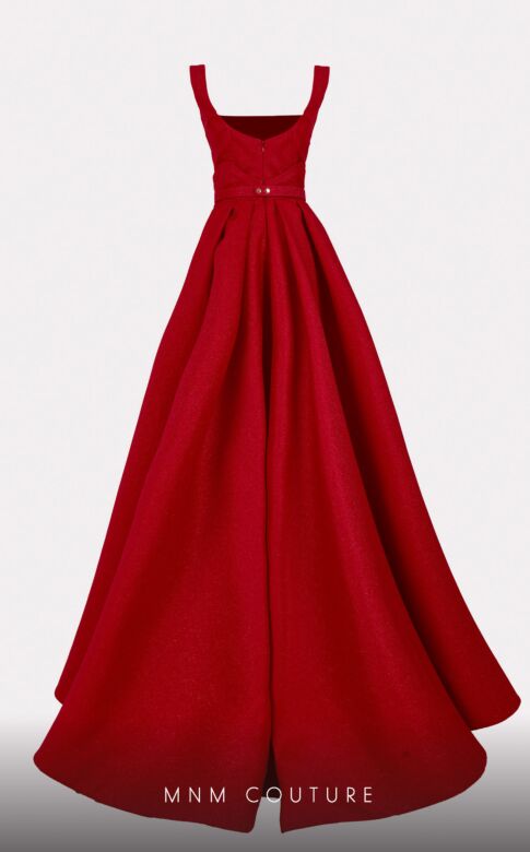 MNM Couture E0016 Floral Skirt Belted Waist Curve Neckline Dress