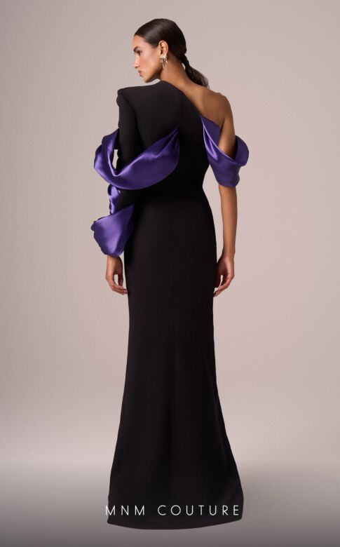 MNM Couture E0067 Mismatched Sleeves High Slit Dress