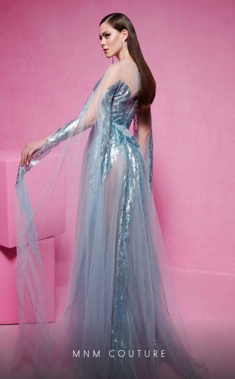 MNM Couture E0070 Floor-Length Sleeves Embroidered Illusion Dress