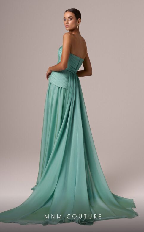 MNM Couture E0082 Ruched Top Peplum Skirt Strapless Dress