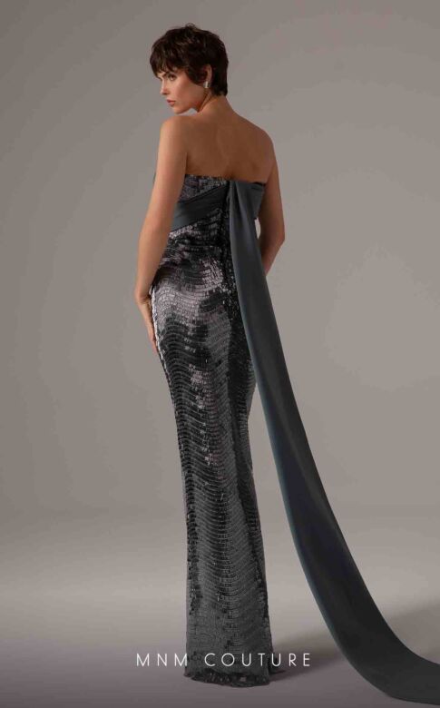 MNM Couture E0087 Watteau Train Strapless Embroidered Dress
