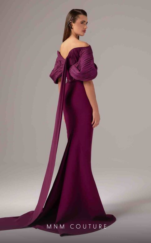 MNM Couture E0088 Watteau Train Off The Shoulder Dress