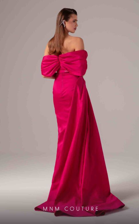 MNM Couture E0090 Side Tail Off The Shoulder Pleated Dress