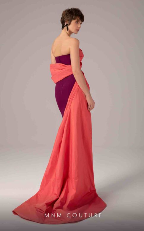 MNM Couture E0091 Side Tail One Sleeve with Belt Dress