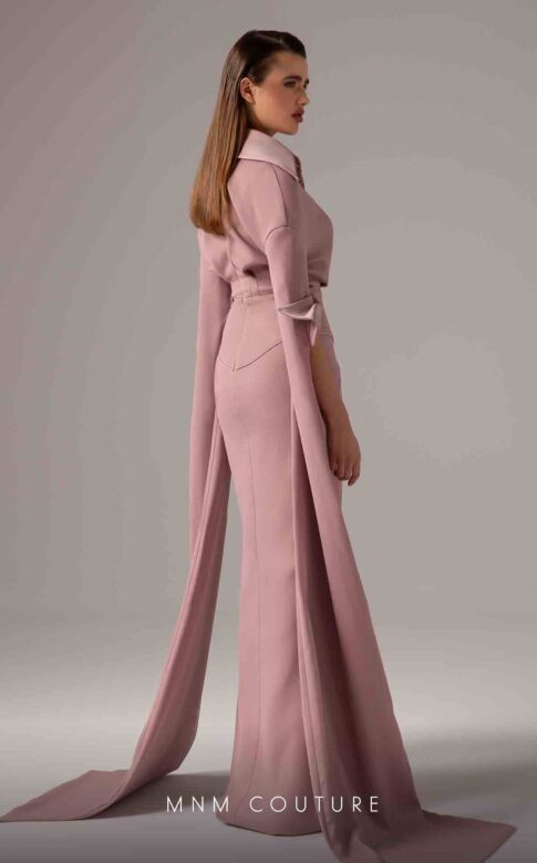MNM Couture E0094 Floor-Length Sleeves Collar Neckline Dress