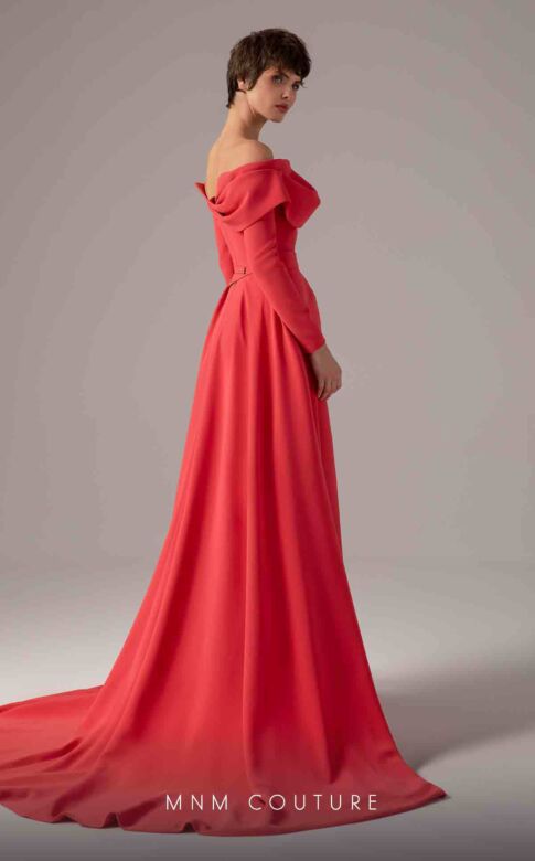 MNM Couture E0099 Long Overskirt High Slit Off The Shoulder Dress