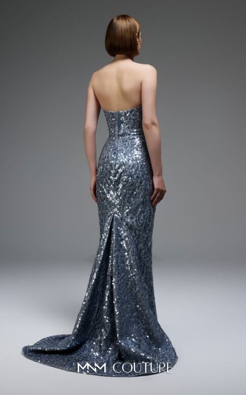 MNM Couture E0105 Fitted Strapless Sequin Silver Dress