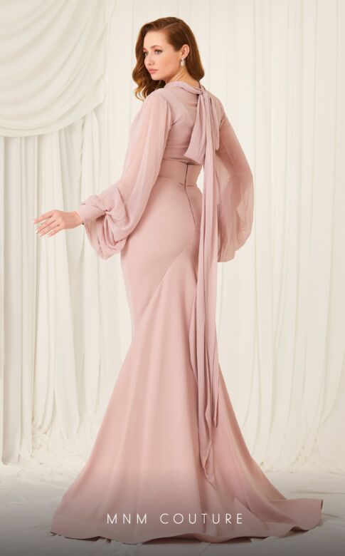 MNM Couture 2637B Bishop Sleeves High Neck Dress