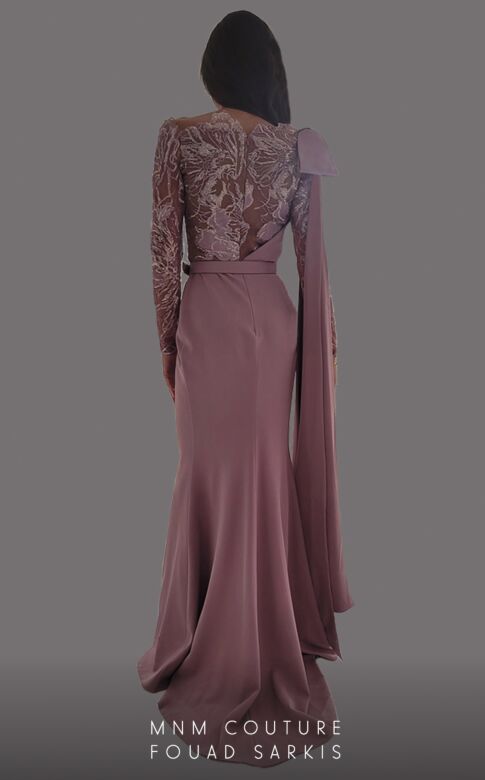 MNM Couture 2688 Long Sleeve High Slit Faux Wrap Dress