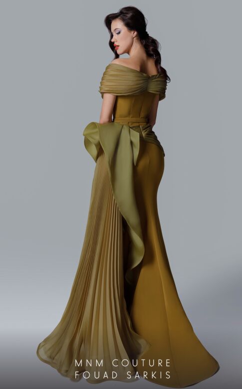 MNM Couture 2692 Side Overskirt Off The Shoulder Dress