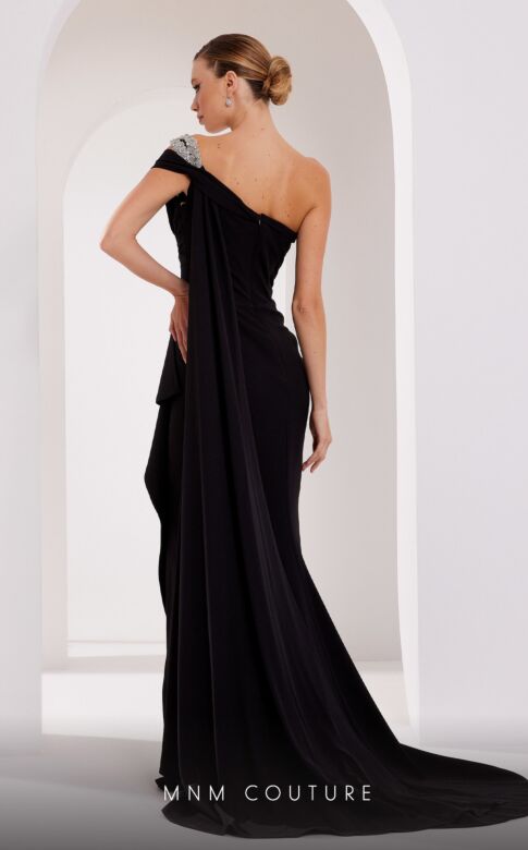 MNM Couture 2720 Embellished Neckline Slit Skirt Dress