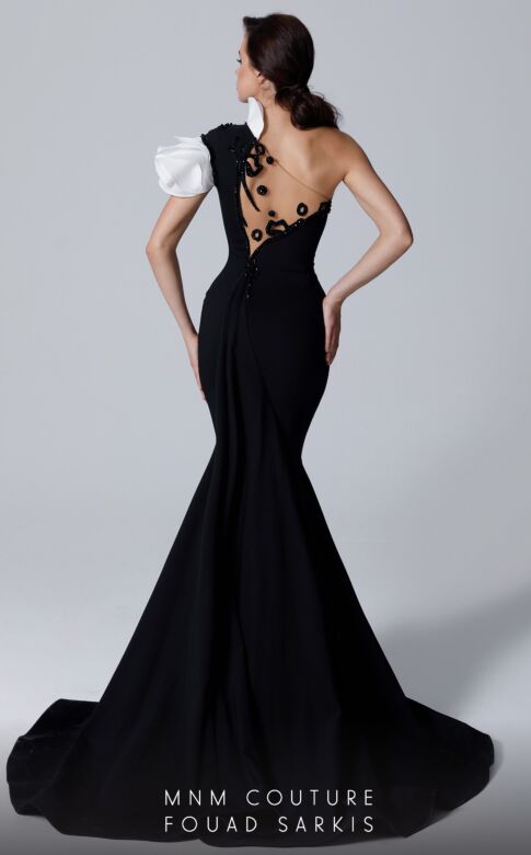 MNM Couture 2736 Illusion Back One Shoulder Dress