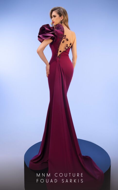MNM Couture 2736A Illusion Back One Shoulder Dress