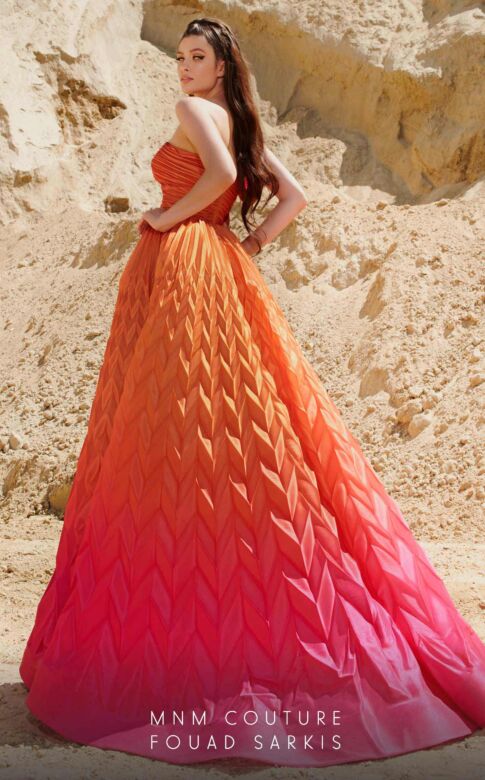MNM Couture 2746 Pleated Skirt Strapless Ombre Dress