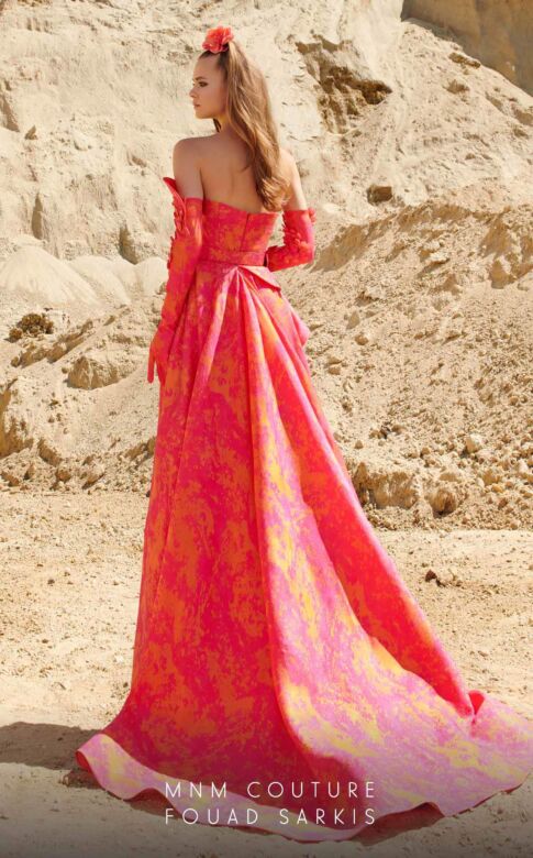 MNM Couture 2747 Opera Gloves Embellished Top Strapless Dress