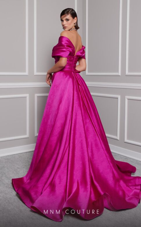 MNM Couture 2747A Ruffle Slit Off-The-Shoulder Overskirt Dress