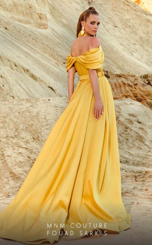 MNM Couture 2776 Long Overskirt Cross Halter Pleated Dress