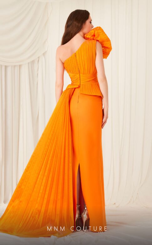 MNM Couture 2799A Side Tail One Shoulder Peplum Dress