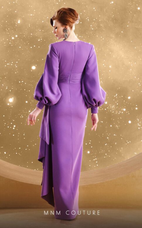 MNM Couture F02866 Bishop Sleeve Faux-Wrap Dress