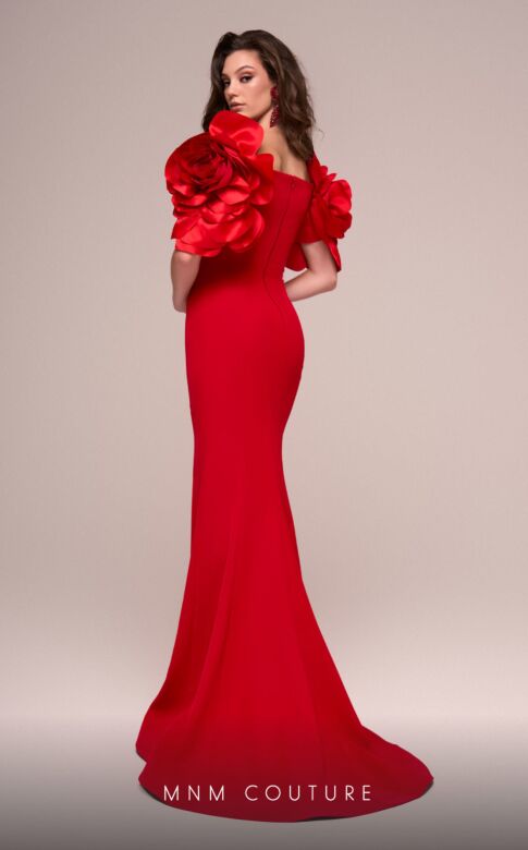 MNM Couture F02886 3D Floral Sleeve Sweetheart Neck Dress