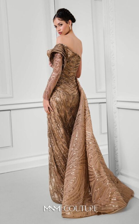 MNM Couture F02897B Long Sleeve High Slit Column Dress