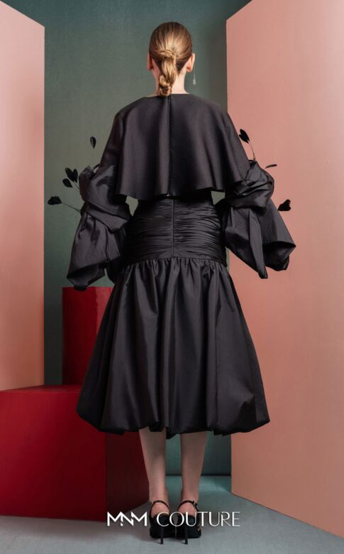 MNM Couture GOF2525 Bubble Skirt Flounce Top Black Dress