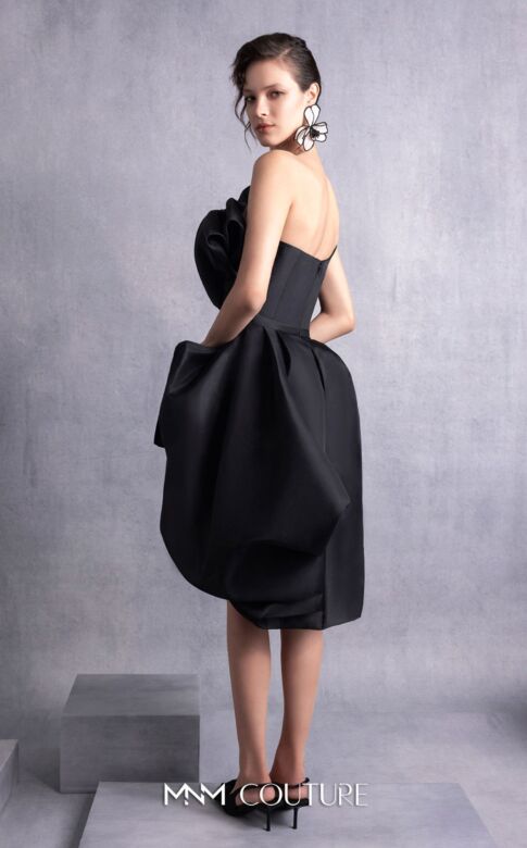 MNM Couture GOS2528 Asymmetric Neck A-Line Black Dress