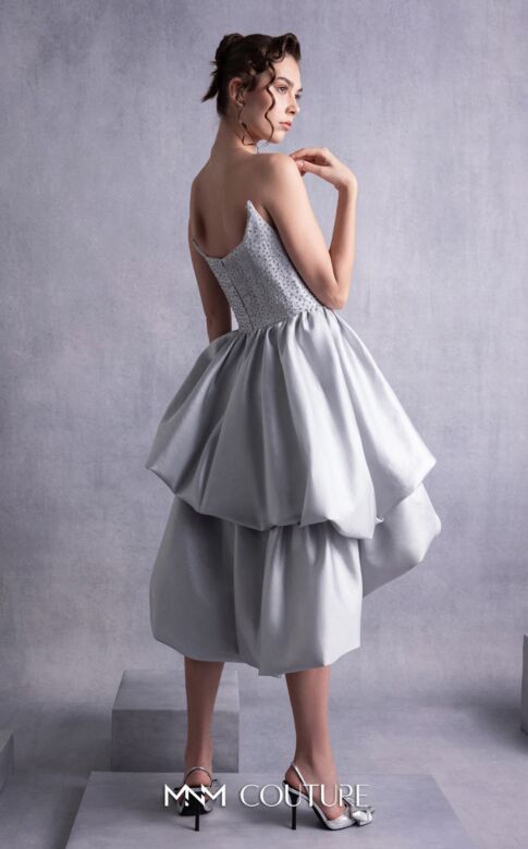 MNM Couture GOS2538 Silver Bubble Skirt Beaded Bodice Dress