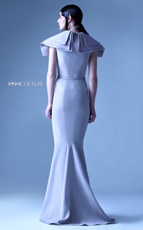 MNM Couture G0946 Collar Neckline Layered Skirt Dress
