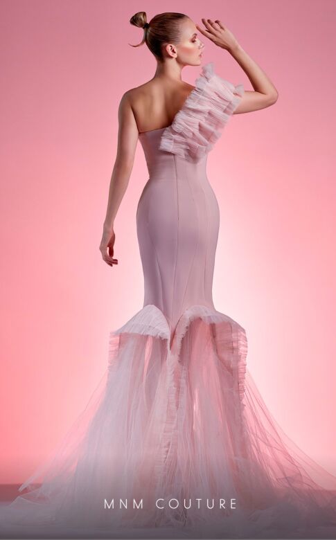 MNM Couture G1205 Ruffled One Shoulder Mermaid Dress