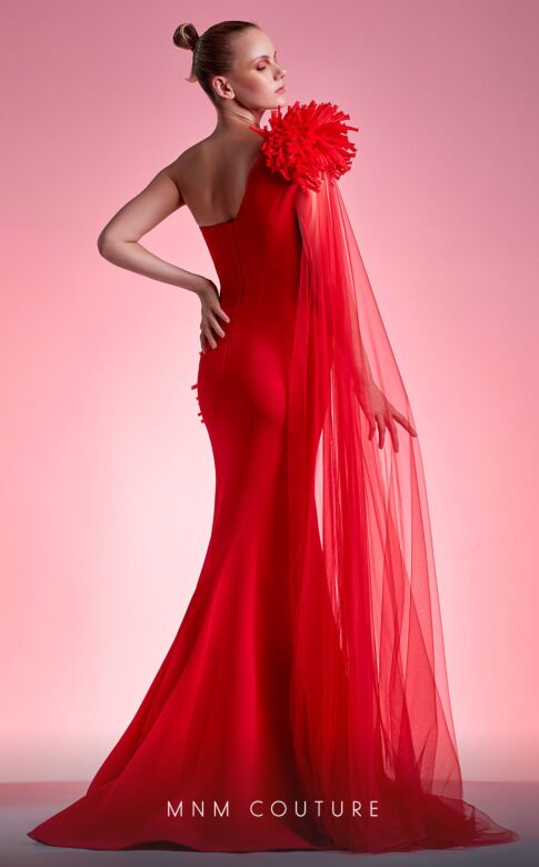 MNM Couture G1211 Floor-Length Sleeve One Shoulder Dress