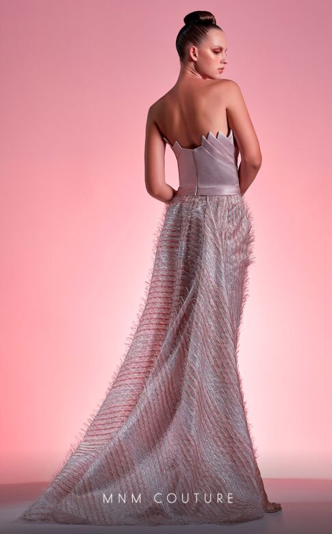 MNM Couture G1240 Fringe Skirt Pleated Top Strapless Dress