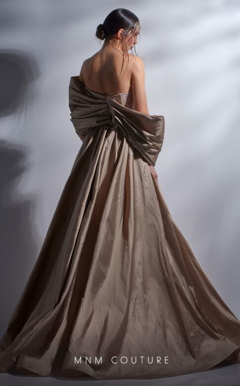MNM Couture G1265 Long Overskirt Off The Shoulder Dress