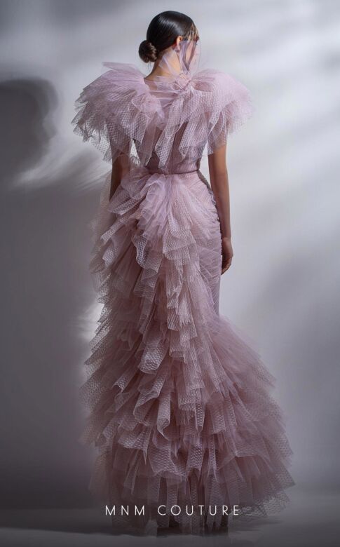MNM Couture G1289 Plunging Neckline Ruffle Mermaid Dress
