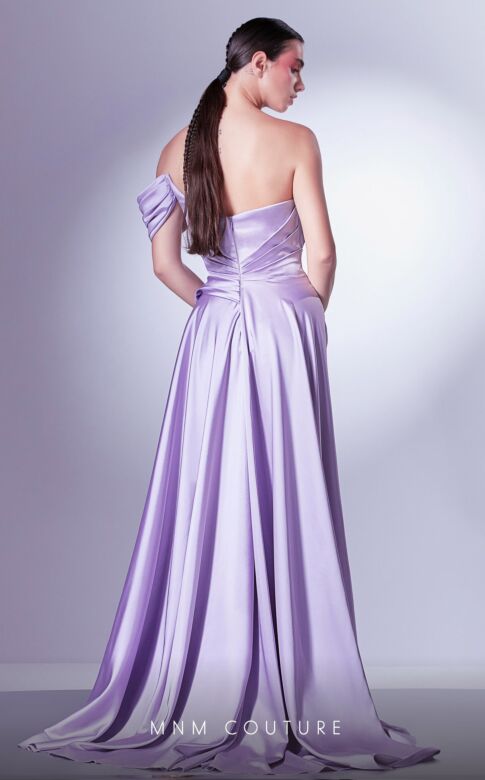 MNM Couture G1329 One Sleeve High Slit Draped Dress