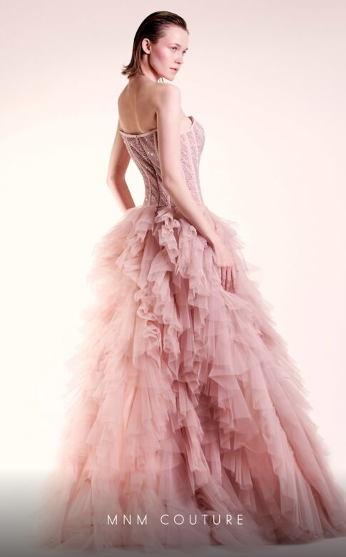 MNM Couture G1409 Ruffle Skirt Glitter Corset Strapless Dress