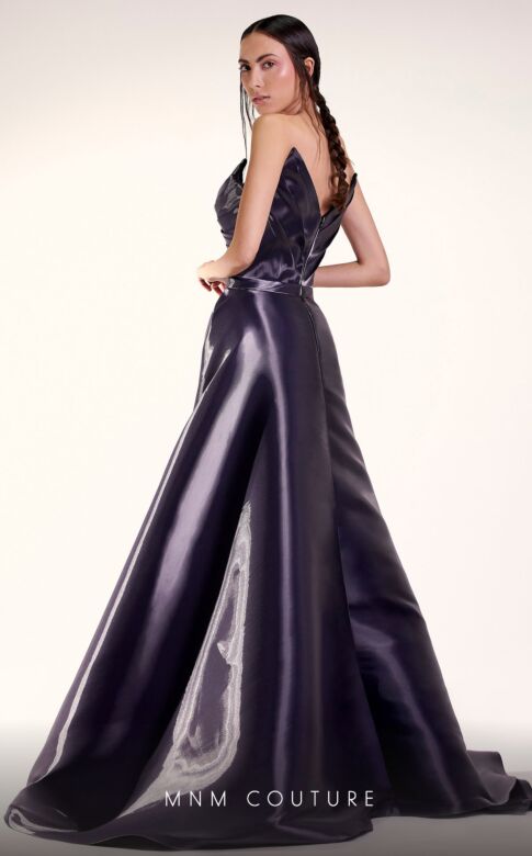 MNM Couture G1419 Long Overskirt Strapless Metallic Dress