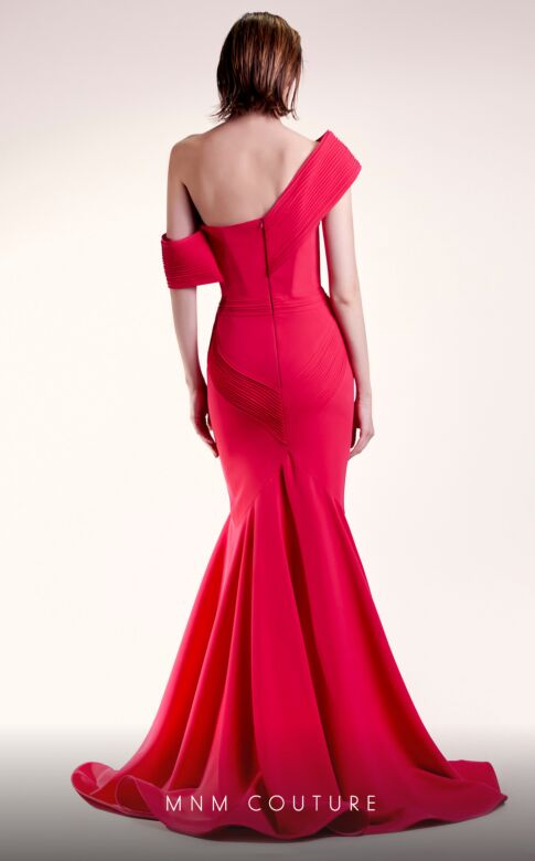 MNM Couture G1430 Asymmetrical Neckline Trumpet Silhouette Dress