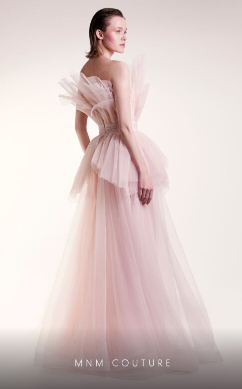 MNM Couture G1435 Layered Top Strapless Glitter Dress