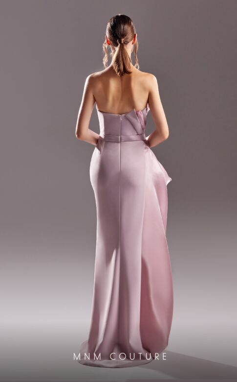 MNM Couture G1503 Pleated Top High Slit Strapless Dress