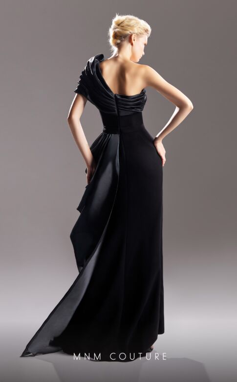 MNM Couture G1507 High Slit One Shoulder Pleated Dress