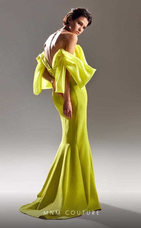 MNM Couture G1508 Side Slit Pleated Off The Shoulder Dress