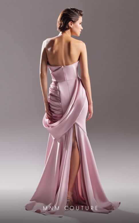 MNM Couture G1510 Double Slit Strapless Pleated Dress