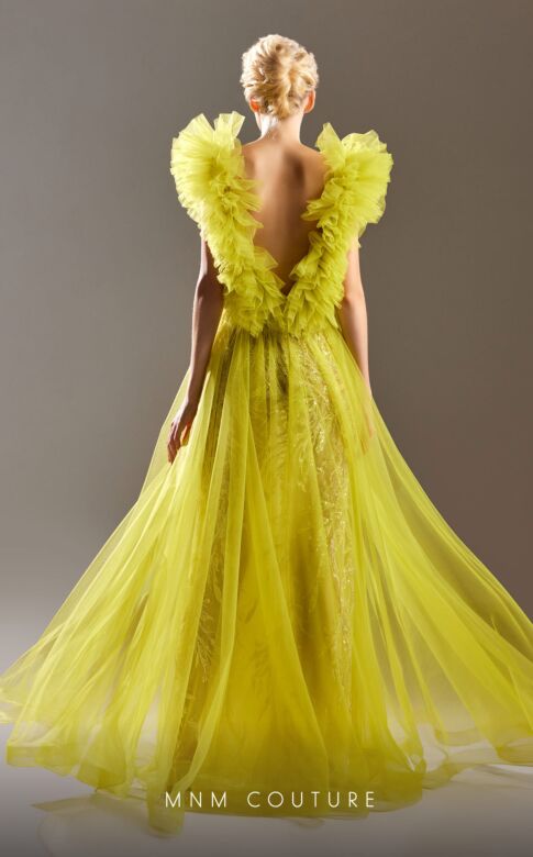 MNM Couture G1515 Cage Skirt Ruffle Sleeve Illusion Dress