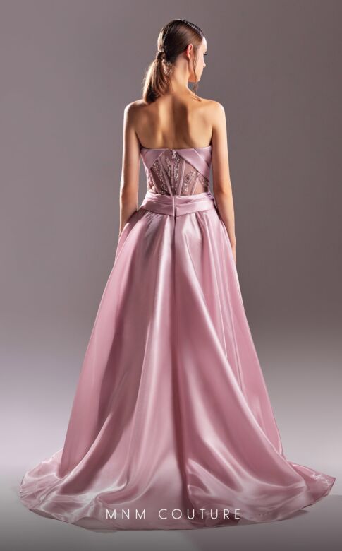 MNM Couture G1523 Long Overskirt Illusion Corset Strapless Dress