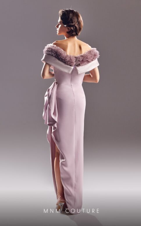 MNM Couture G1526 Side Slit Ruffled Off The Shoulder Dress