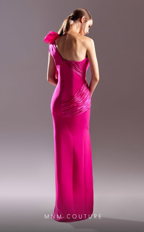 MNM Couture G1530 High Slit Ruched One Shoulder Dress